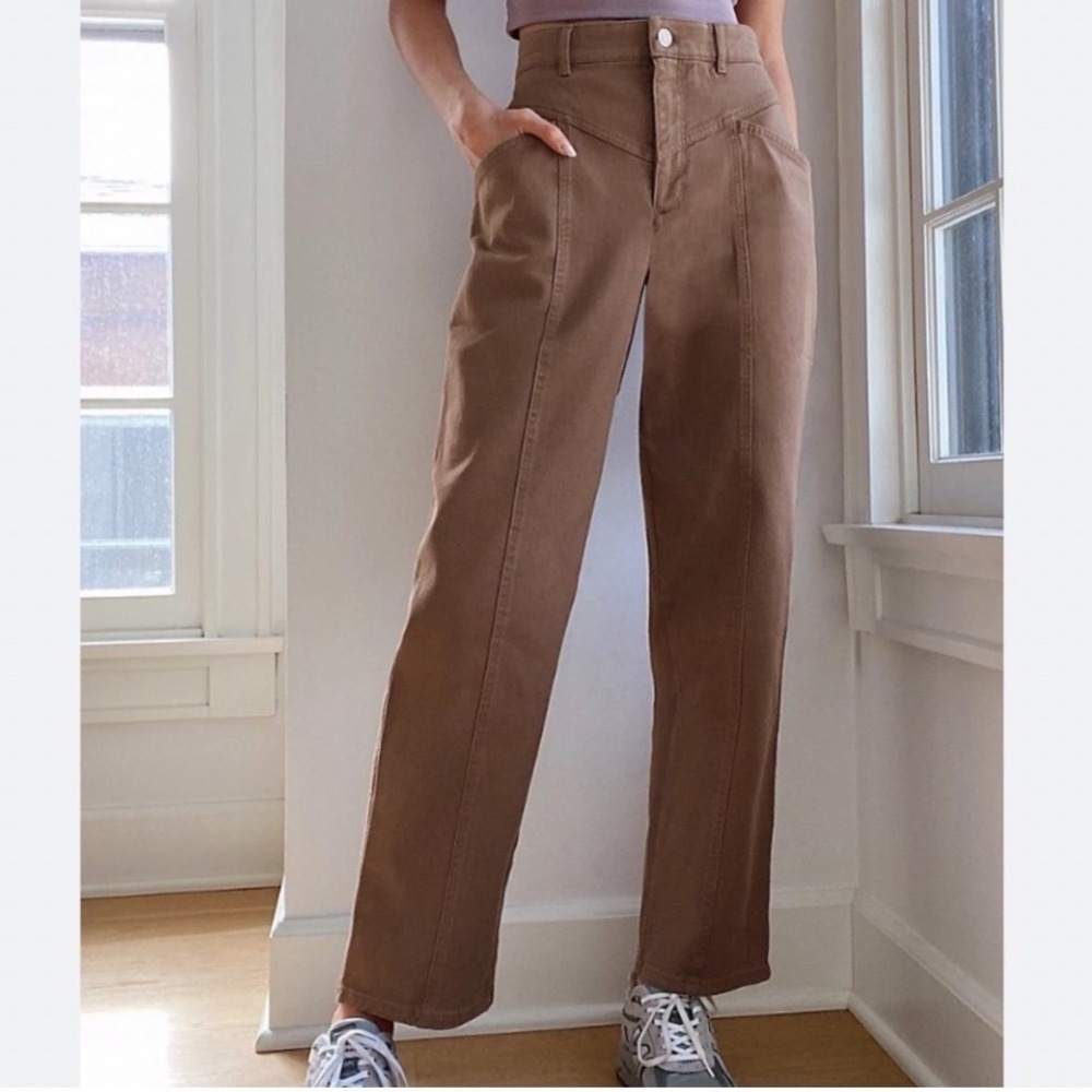 Aritzia Wilfred Free Archer Pant Western Brown Straight Leg High Rise Size 8